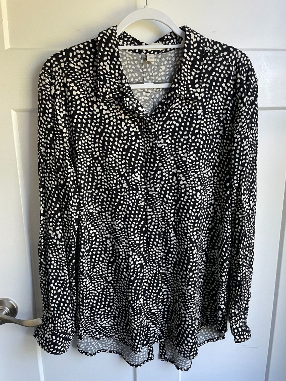 Alexander Jordan Rayon Button Down Shirt XL Black Polka Dot High Low Blouse